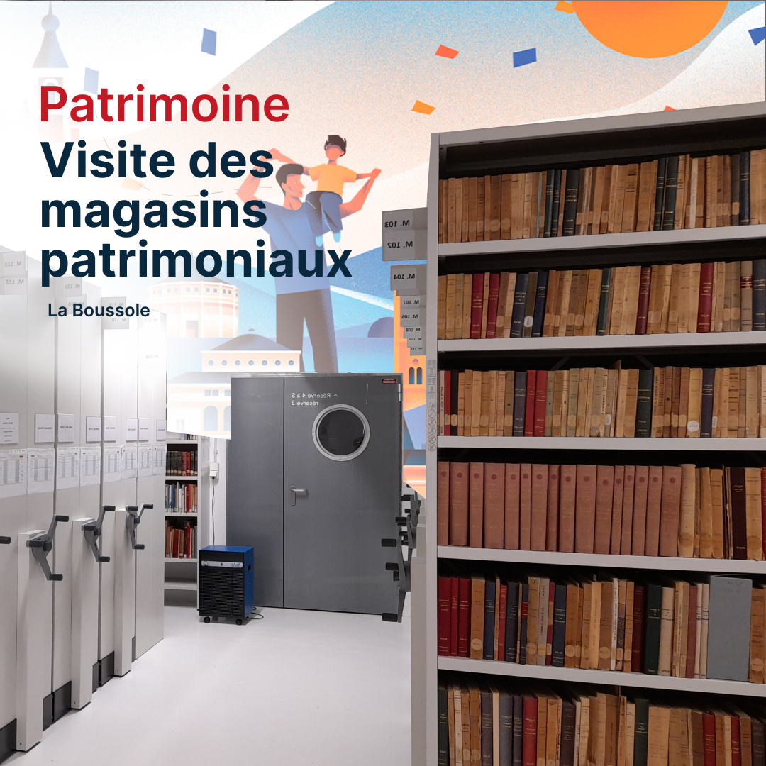 Visuel annonce "Patrimoine,Visites guidées des magasins patrimoniaux". Photo des magasins patrimoniaux de la Boussole